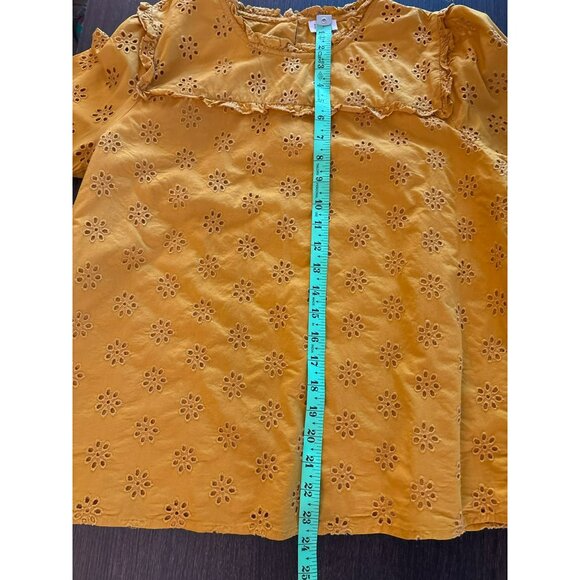 J.Crew Factory Mustard Yellow Embroidered Eyelet Cotton Blouse Size Medium - Picture 6 of 8